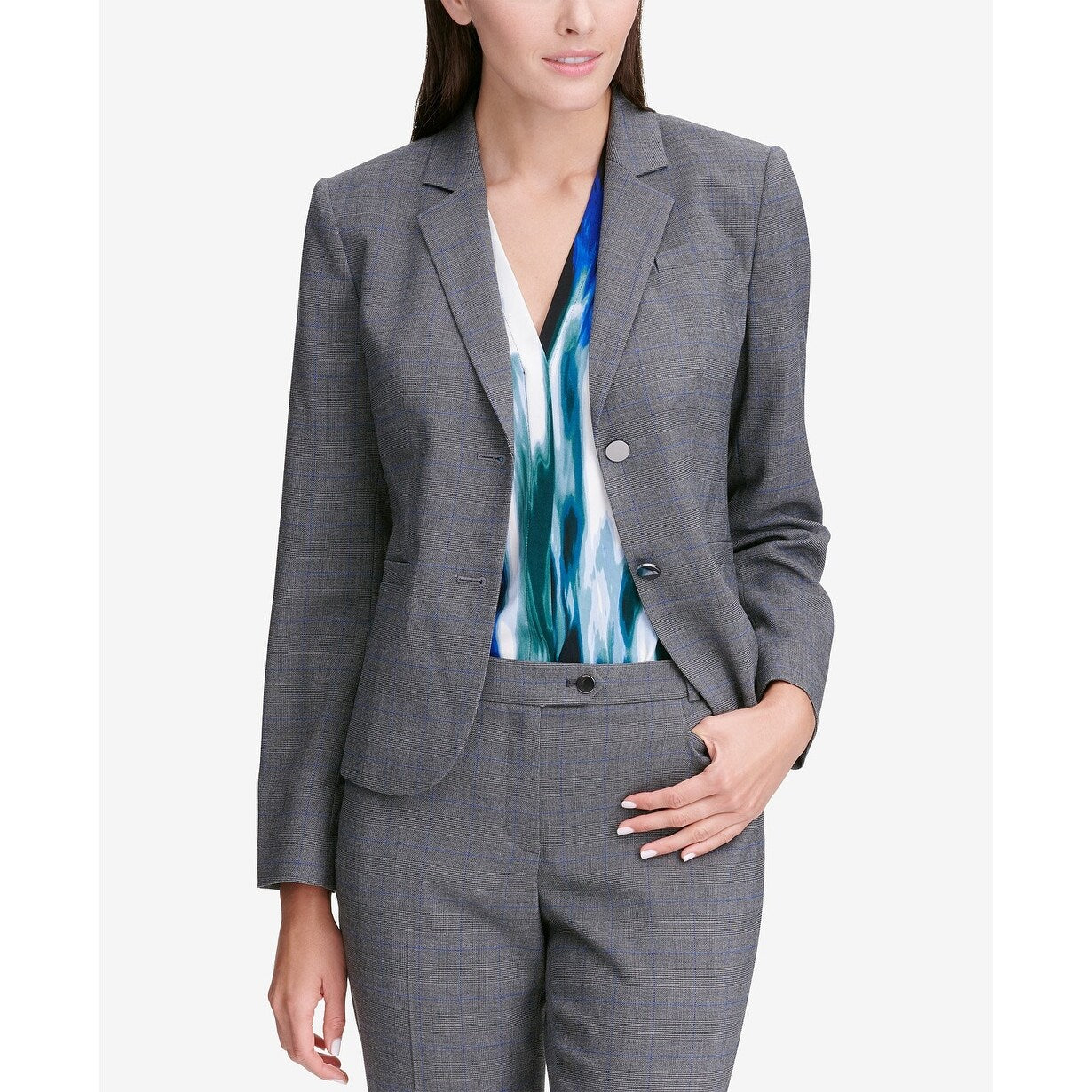 Women's Glen Plaid Two-Button Blazer | Gray, Size 16