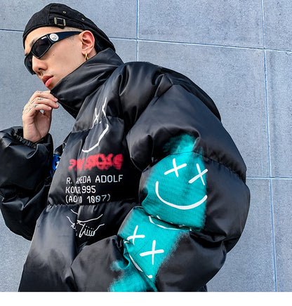 Men's Streetwear Puffer Jacket | Bold Graffiti Print