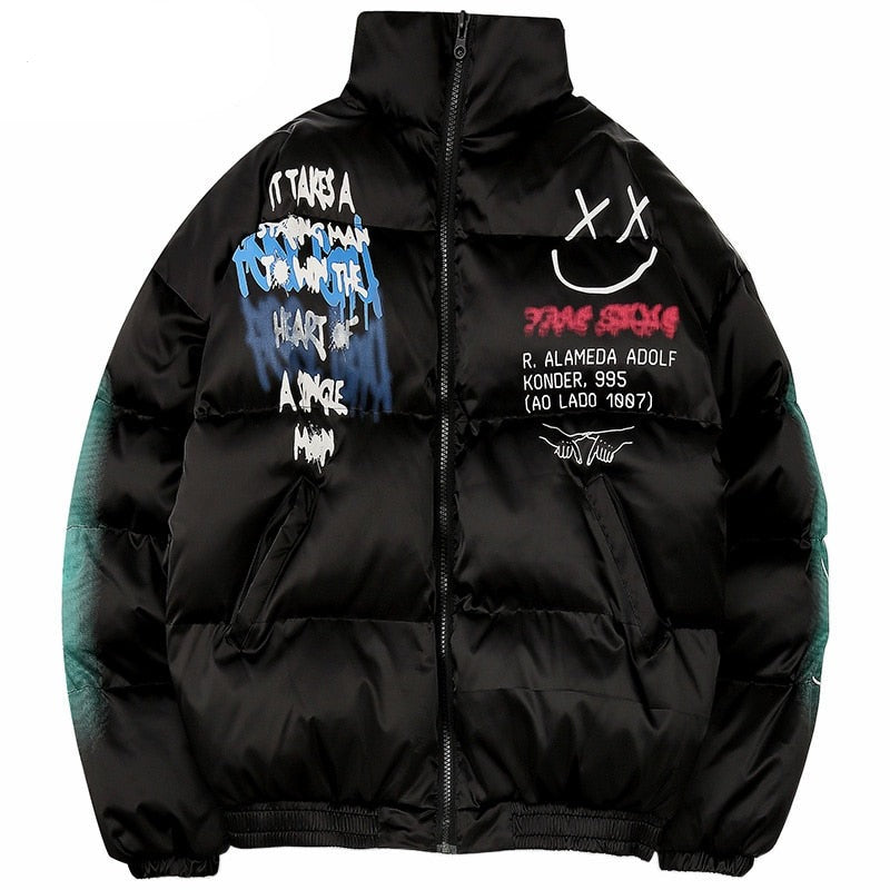 Men's Streetwear Puffer Jacket | Bold Graffiti Print