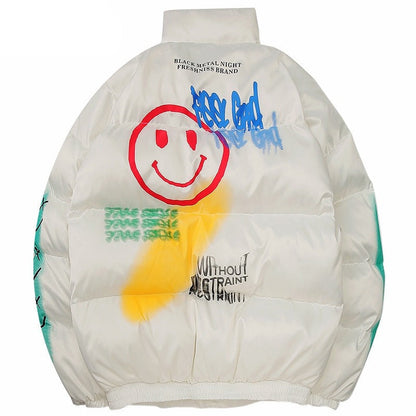 Men's Streetwear Puffer Jacket | Bold Graffiti Print