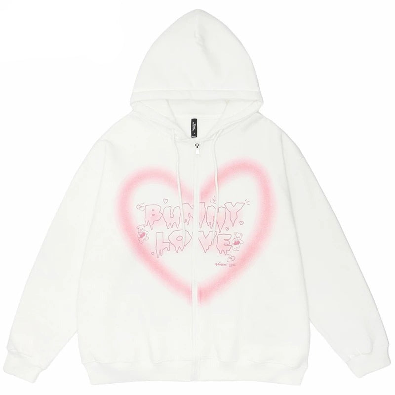 Hip Hop Streetwear Hooded Jacket | Graffiti Heart Letter Bear Print