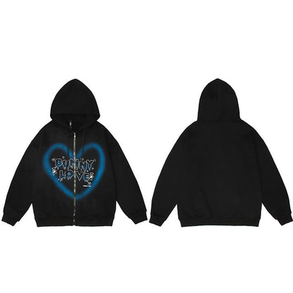 Hip Hop Streetwear Hooded Jacket | Graffiti Heart Letter Bear Print