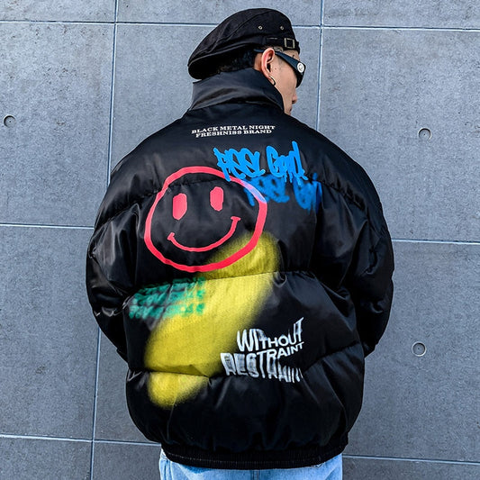 Men's Streetwear Puffer Jacket | Bold Graffiti Print