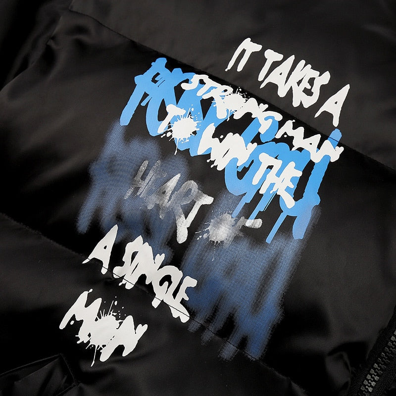 Men's Streetwear Puffer Jacket | Bold Graffiti Print