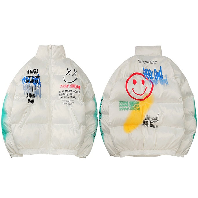 Men's Streetwear Puffer Jacket | Bold Graffiti Print