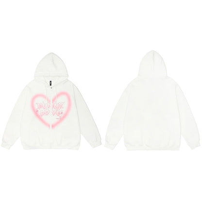 Hip Hop Streetwear Hooded Jacket | Graffiti Heart Letter Bear Print