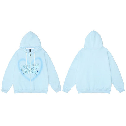 Hip Hop Streetwear Hooded Jacket | Graffiti Heart Letter Bear Print