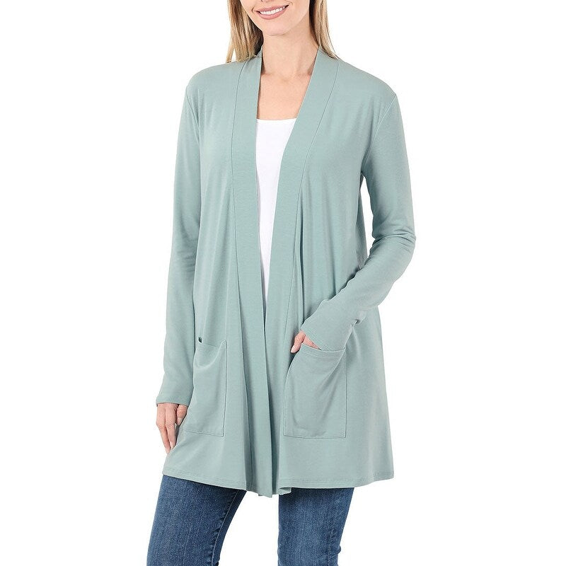 Women's Long Sleeve Draped Mid-Length Cardigan | Slouchy & Comfortable