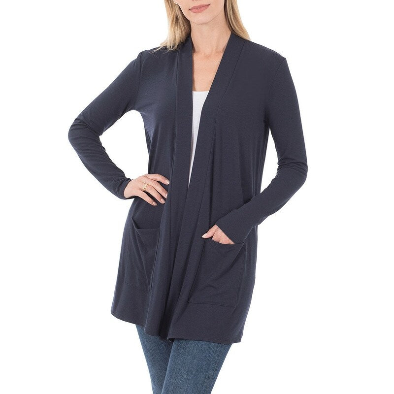 Women's Long Sleeve Draped Mid-Length Cardigan | Slouchy & Comfortable