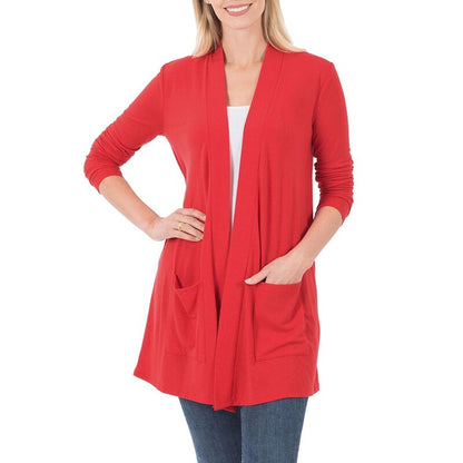 Women's Long Sleeve Draped Mid-Length Cardigan | Slouchy & Comfortable