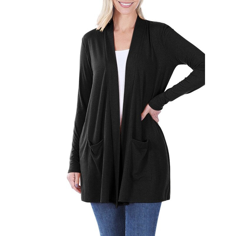 Women's Long Sleeve Draped Mid-Length Cardigan | Slouchy & Comfortable