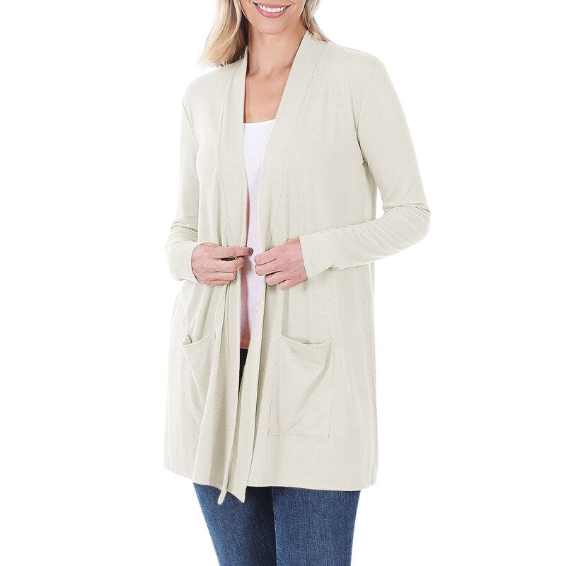 Women's Long Sleeve Draped Mid-Length Cardigan | Slouchy & Comfortable