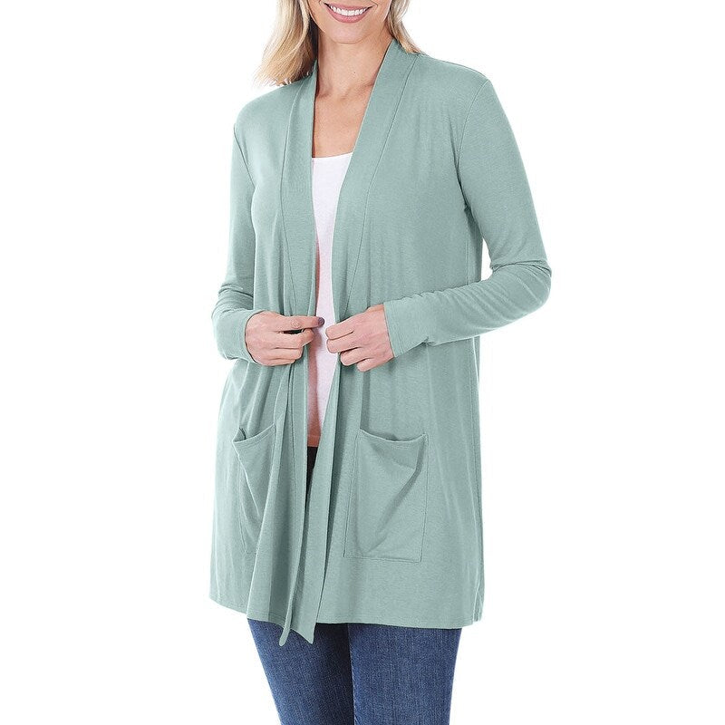 Women's Long Sleeve Draped Mid-Length Cardigan | Slouchy & Comfortable