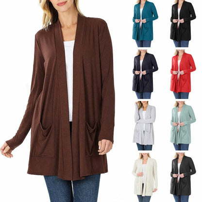 Women's Long Sleeve Draped Mid-Length Cardigan | Slouchy & Comfortable