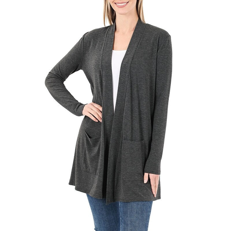 Women's Long Sleeve Draped Mid-Length Cardigan | Slouchy & Comfortable