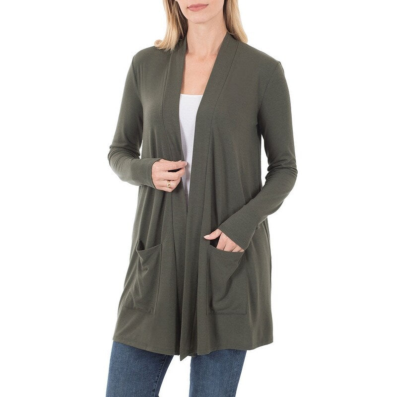 Women's Long Sleeve Draped Mid-Length Cardigan | Slouchy & Comfortable