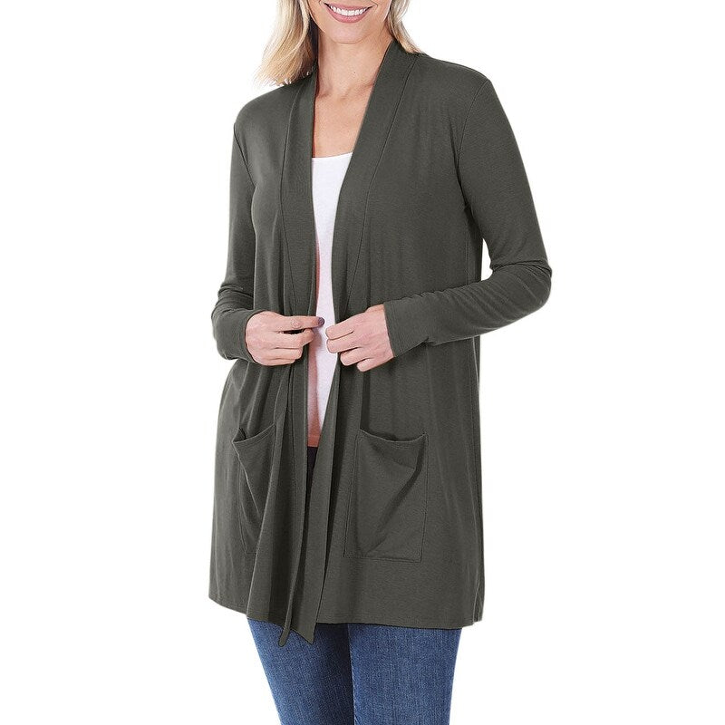 Women's Long Sleeve Draped Mid-Length Cardigan | Slouchy & Comfortable