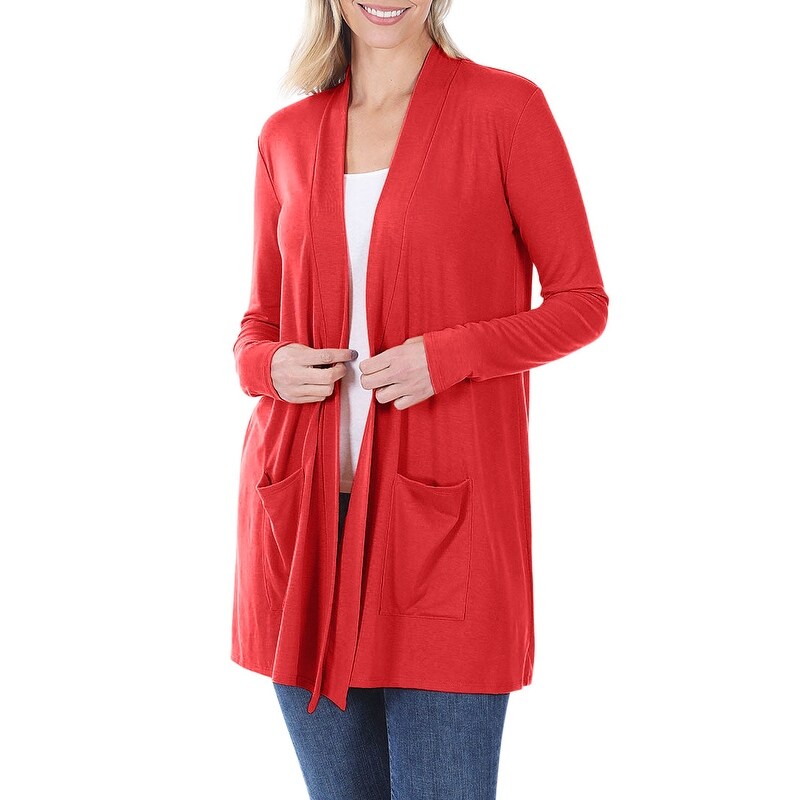 Women's Long Sleeve Draped Mid-Length Cardigan | Slouchy & Comfortable