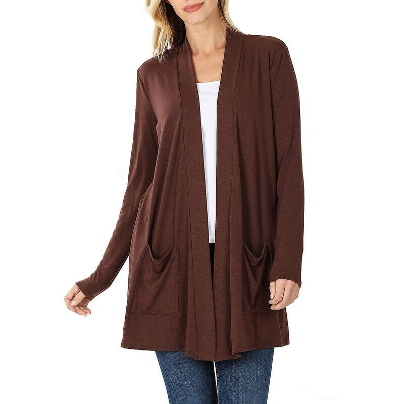 Women's Long Sleeve Draped Mid-Length Cardigan | Slouchy & Comfortable