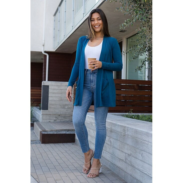 Women's Long Sleeve Draped Mid-Length Cardigan | Slouchy & Comfortable